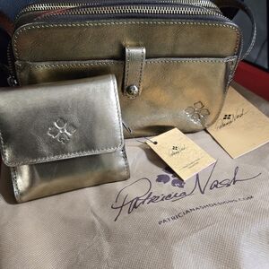 Patricia Nash Gold Leather Bag and Wallet Set